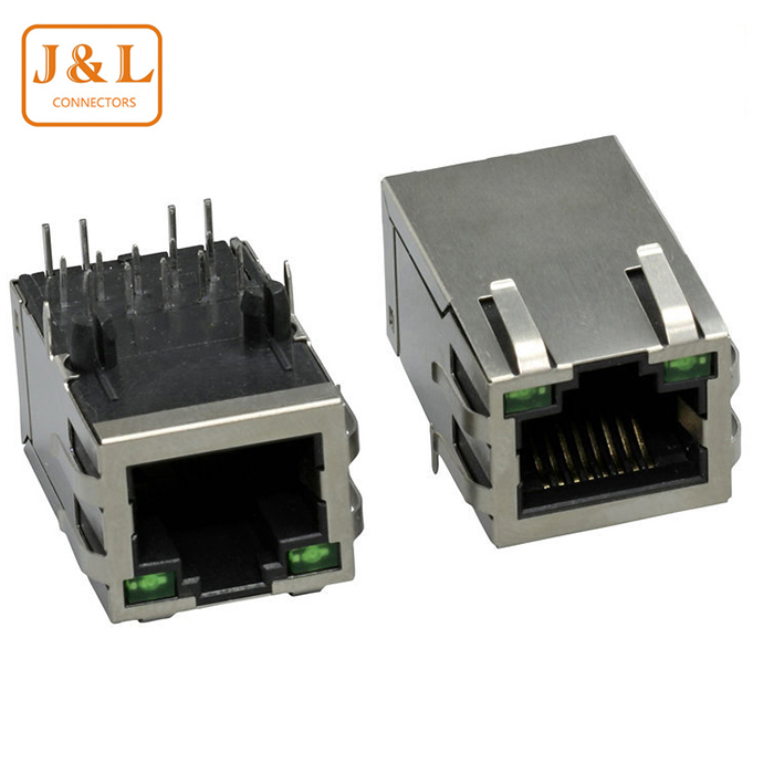 8P8C RJ45網絡接口帶燈90度 PCB JACK連接器以太網接口插座母座