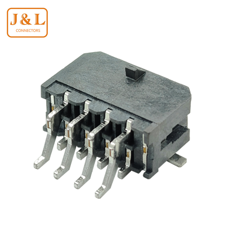 MX3.0連接器雙排2*4P卧貼帶扣針座（黑色LCP料）